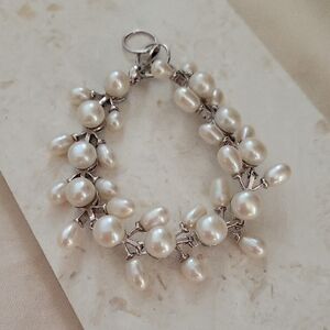 Stunning Cream Freshwater Pearl Cluster Bracelet with Silver Accents